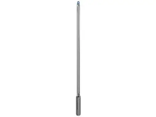 Langsame Pumpeneinheit mit grauem Gehäuse und blauer Spitze, geeignet für Unterwasseranwendungen, hergestellt von Grundfos.
